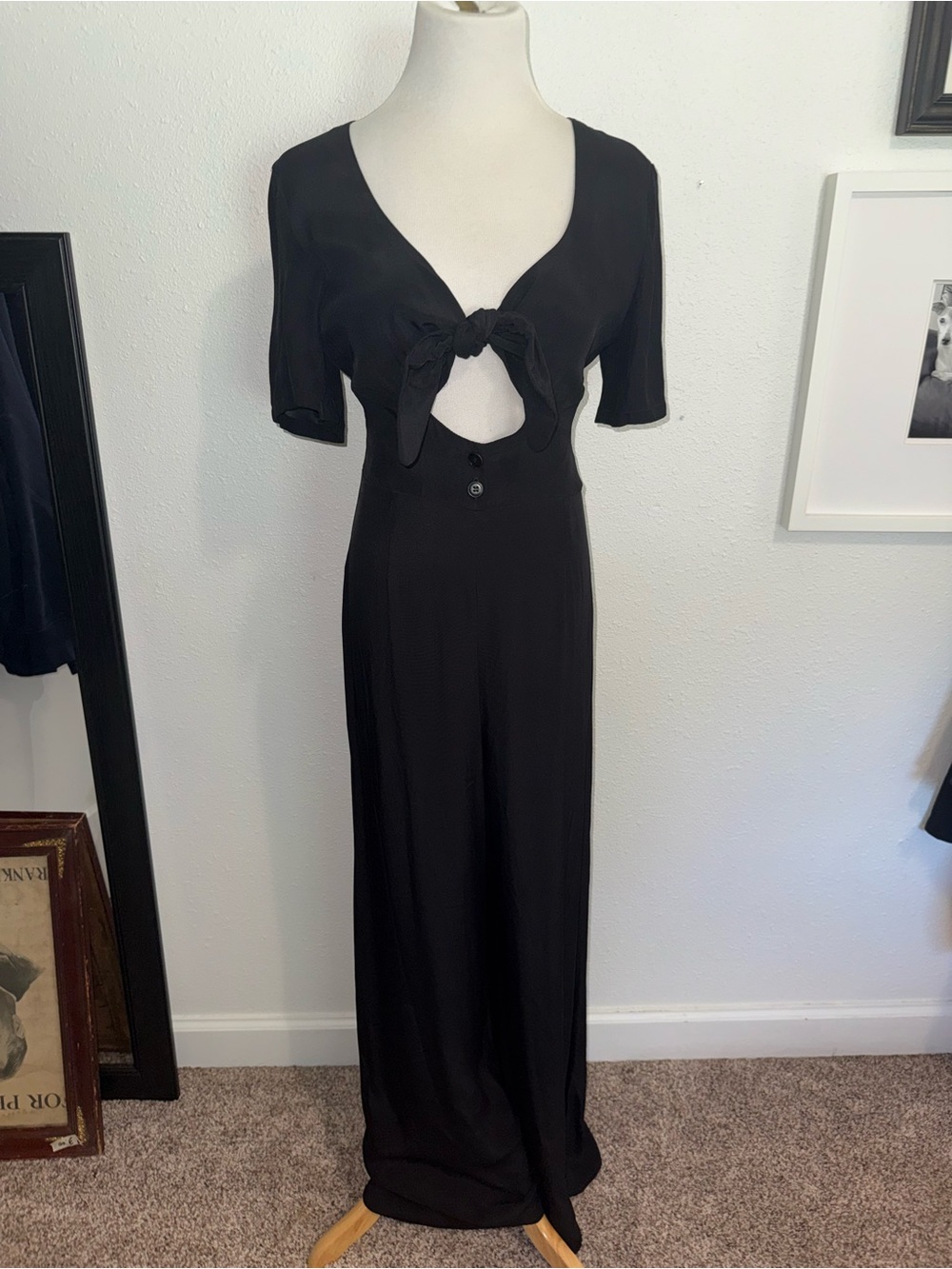 STAUD Black Tie-Front Cutout Viscose Jumpsuit 6